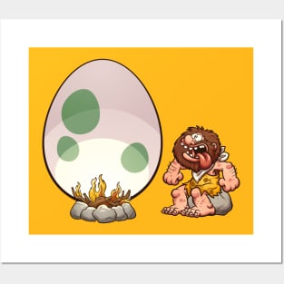 caveman hungry egg Posters and Art